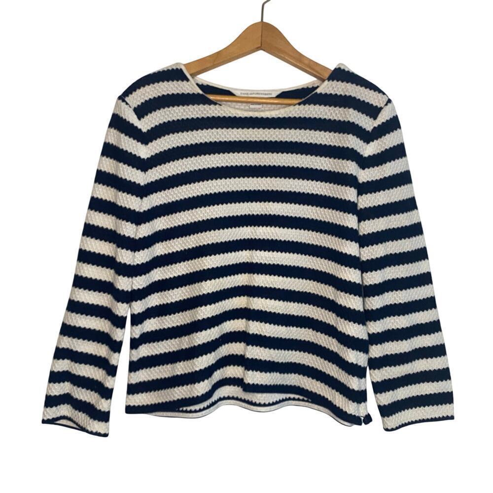 Diane Von Furstenberg DVF Striped Blouse Black White Nautical Long Sleeve 10
